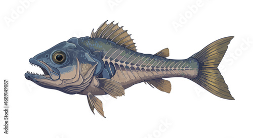 Detailed Anatomical Illustration of a Prehistoric Fish Scientific Art