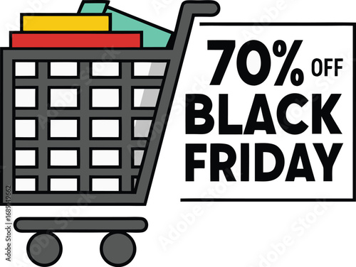 Discount and Offer concept black Friday shopping cart vector on transparent background