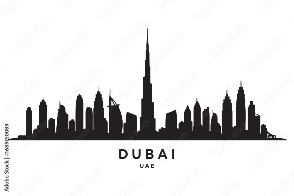 Fototapeta premium Dubai skyline isolated on white background a sleek silhouette of uaes modern metropolis, showcasing iconic skyscrapers against a pristine backdrop