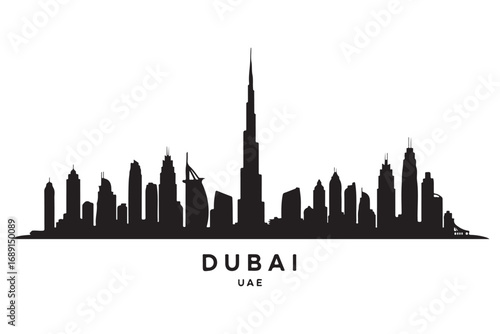 Dubai skyline isolated on white background a sleek silhouette of uaes modern metropolis, showcasing iconic skyscrapers against a pristine backdrop
