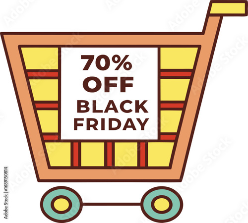 Discount and Offer concept black Friday shopping cart vector on transparent background