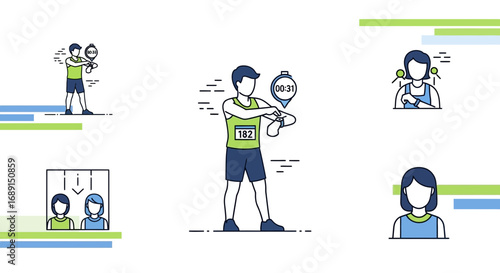 Athletes monitoring progress and tracking fitness through wearable technology and apps