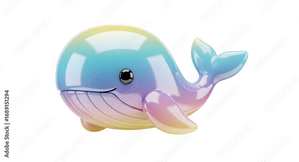 Obraz premium Rainbow Whale 3D Render on White Background