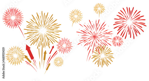Colorful Fireworks Explosions Against a White Background.