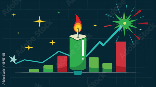 Forex Trading Green Candle with Firework Spark EPS Illustration