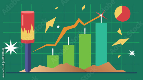 Stock Market Growth Candlestick Chart with Fireworks EPS Illustration