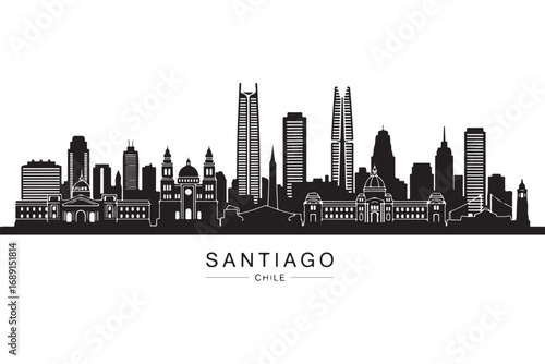 Santiago skyline silhouette isolated on white background, showcasing the modern architecture and urban landscape of chiles vibrant capital city