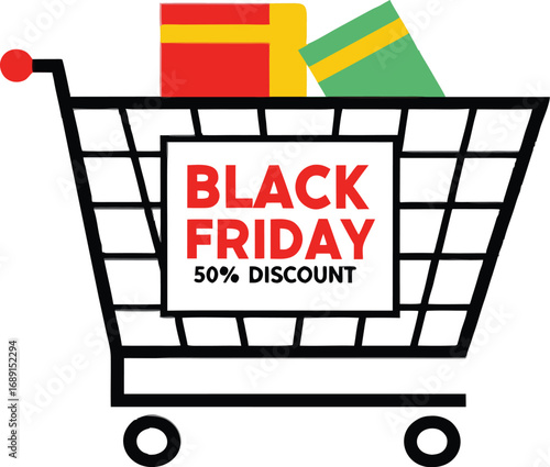 Black Friday Shopping Cart for discount and offer concept design. Vector illustration for advertisement design