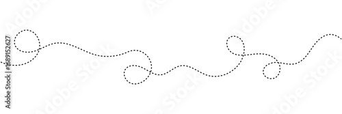 Hand drawn curve dotted line, Spiral dotted line hand drawn, Dotted lines path on white background. Travel dotted line trip dashed trace destination track plan and silhouette travelling symbol in eps.