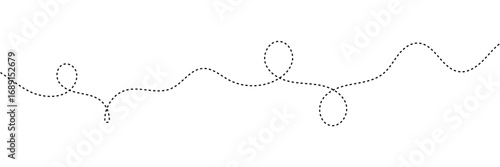 Hand drawn curve dotted line, Spiral dotted line hand drawn, Dotted lines path on white background. Travel dotted line trip dashed trace destination track plan and silhouette travelling symbol in eps.