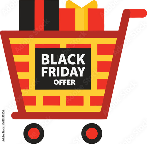 Black Friday Shopping Cart for discount and offer concept design. Vector illustration for advertisement design