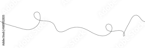 Hand drawn curve dotted line, Spiral dotted line hand drawn, Dotted lines path on white background. Travel dotted line trip dashed trace destination track plan and silhouette travelling symbol in eps.