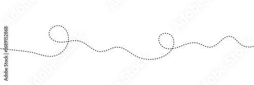 Hand drawn curve dotted line, Spiral dotted line hand drawn, Dotted lines path on white background. Travel dotted line trip dashed trace destination track plan and silhouette travelling symbol in eps.