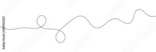 Hand drawn curve dotted line, Spiral dotted line hand drawn, Dotted lines path on white background. Travel dotted line trip dashed trace destination track plan and silhouette travelling symbol in eps.