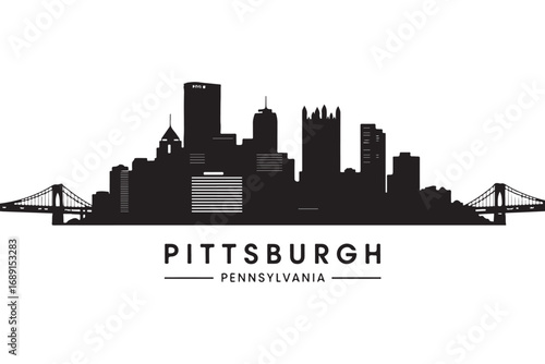 Pittsburgh pennsylvania skyline isolated on white background is a detailed silhouette of the citys architecture, bridges, and iconic buildings