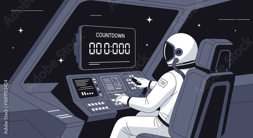 Wallpaper Mural Astronaut preparing for mission in spaceship with countdown timer ready for launch Torontodigital.ca