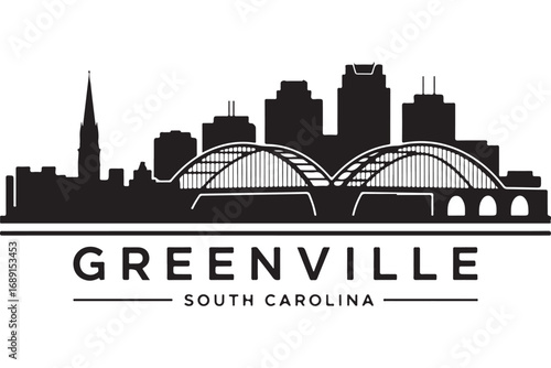 Silhouette of greenville, south carolina skyline isolated on white background, showcasing its architecture and urban landscape against a clear backdrop