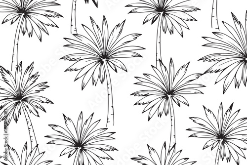 A tropical palm tree pattern, isolated on white background, featuring a repeating design of stylized palm trees, creating a breezy and exotic atmosphere