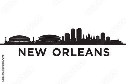New orleans louisiana skyline silhouette isolated on white background, capturing the essence of the citys unique architecture and cultural landmarks