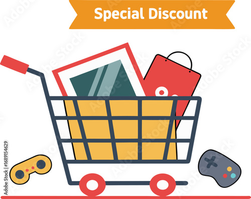 Black Friday Shopping Cart for discount and offer concept design. Vector illustration for advertisement design