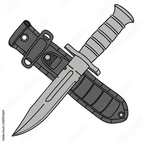Gray Fixed Blade Knife with Black Sheath Illustration