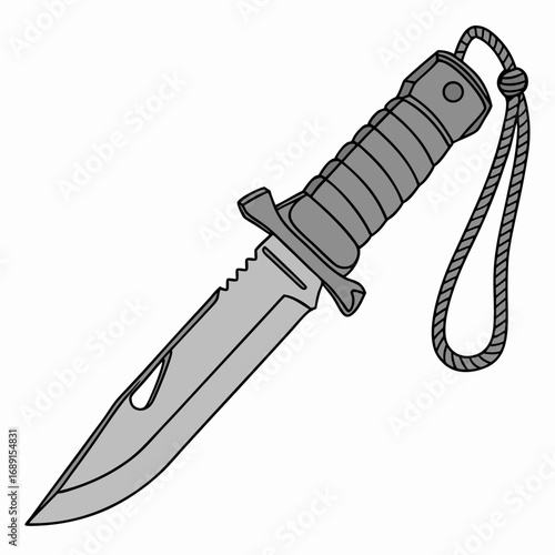 Gray Fixed Blade Knife with Paracord Lanyard Illustration