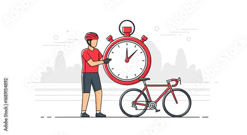 Cyclist training with stopwatch illustration emphasizing importance of time management and