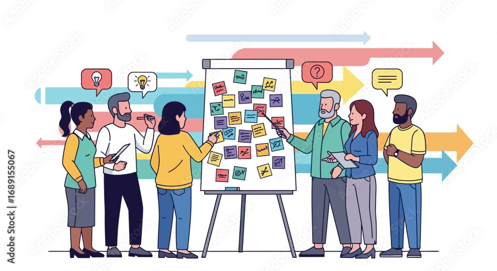 Obraz premium Diverse team brainstorming ideas and strategies on a whiteboard in a collaborative office