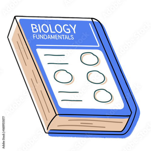 Biology Fundamentals textbook with blue cover and blank pages  