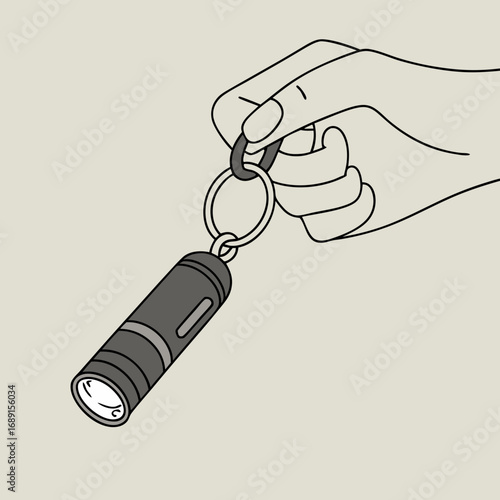 Hand Holding Small Grey Keychain Flashlight Illustration