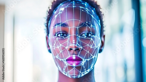 Facial Recognition Technology Displayed on a Person's Face