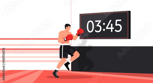 Focused Boxer Training with Timer in Gym for Intense Workout Session Display