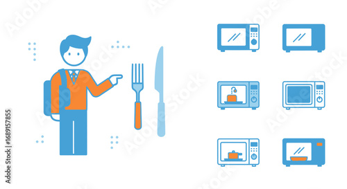 Illustrated guide showcases microwave cooking safety tips and proper utensil usage
