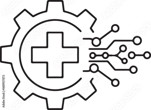 Healthcare Technology Gear and Circuit Board Icon medical cogwheel