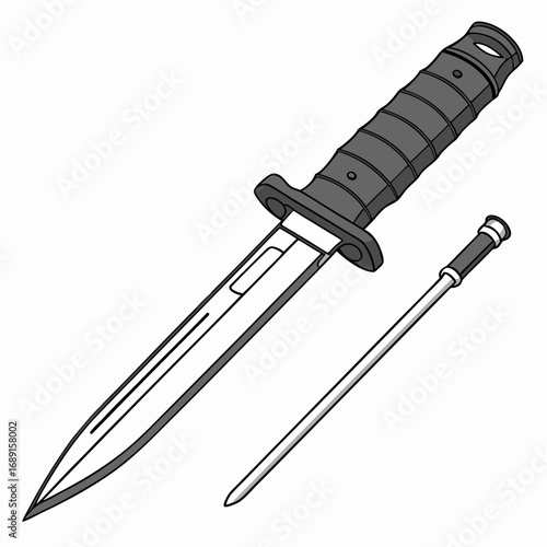Military Bayonet Knife and Accessories Illustration
