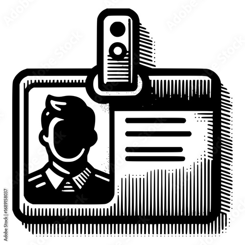 Identification Badge Silhouette: An illustrated identification badge, presenting a silhouetted person within its confines, suggesting authority, security, and regulated access.