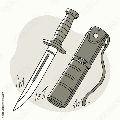Military Knife and Sheath Illustration