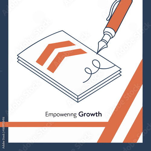 Orange Arrow Branding Illustration with Pen and Notepad
