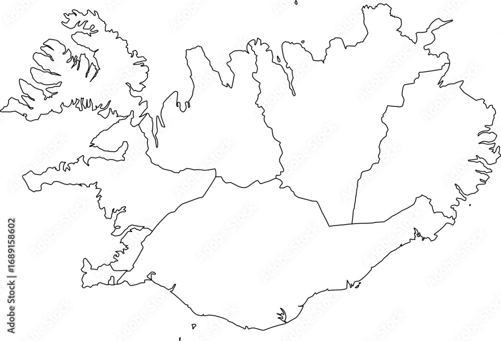 Obraz premium A detailed vector map of Iceland with all regional borders clearly defined. Ideal for geographical studies, professional reports, and data visualization.