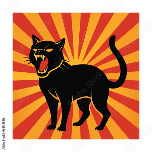 Black Cat with Sunburst Background feline animal