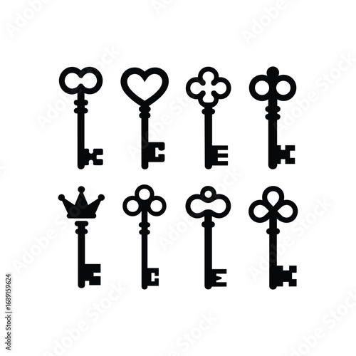 Collection of ornate antique skeleton keys with decorative tops