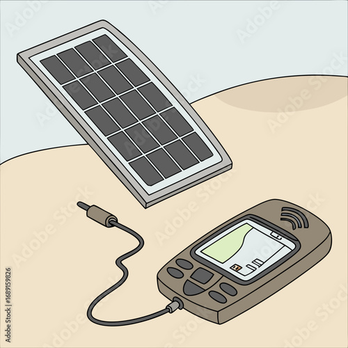 Solar Panel Charging Handheld Device Illustration