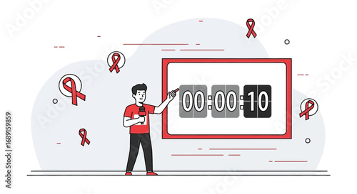 Countdown for HIV awareness with presenter and digital timer, showcasing a crucial global health