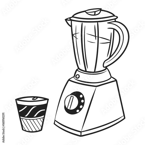 Minimalist black and white line art icon representing a blender perfect for culinary or kitchen themed designs