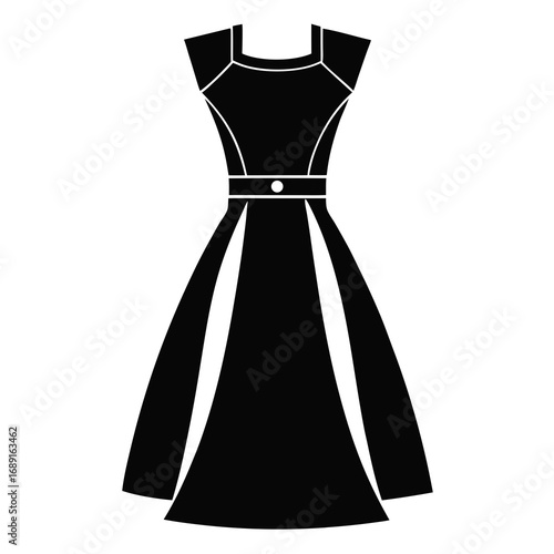 Minimalist Empire Waist Dress Black Silhouette Vector Design Isolated on White