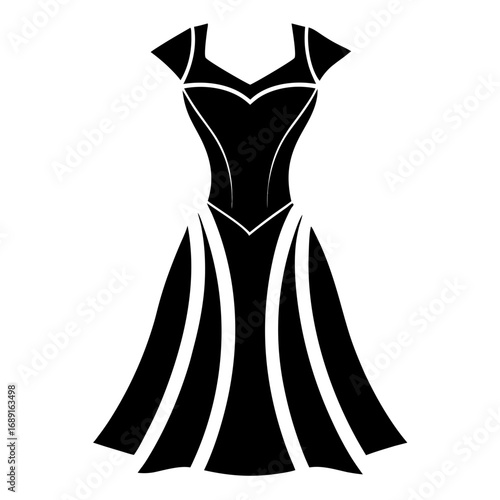 Minimalist Empire Waist Dress Black Silhouette Vector Design Isolated on White