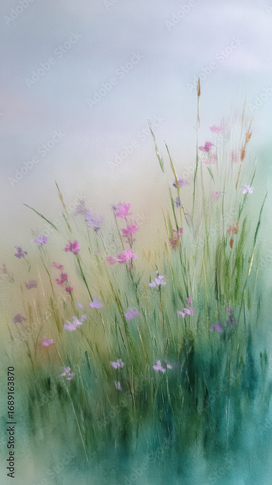 Obraz premium Delicate wildflowers in watercolor pastel tones create dreamy meadow scene