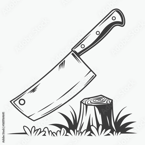 Minimalist monochrome meat cleaver silhouette a sharp kitchen tool icon for culinary themes