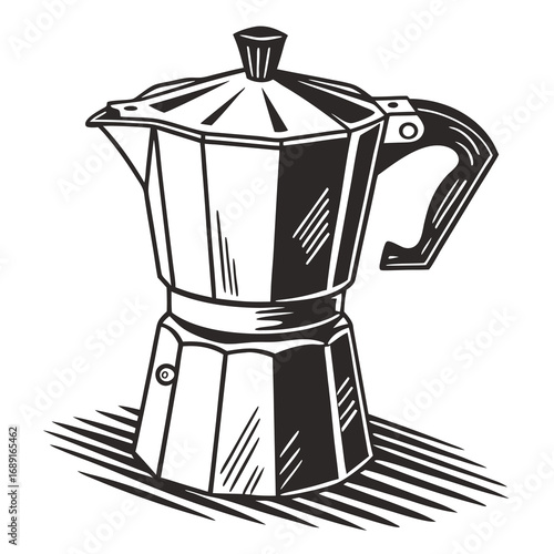 Classic black and white kettle silhouette perfect for kitchen decor and beverage branding