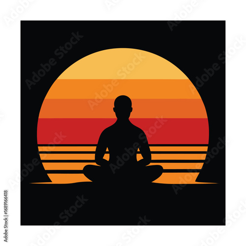 Silhouette of Person Meditating Against Striped Sunset